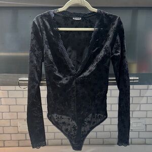 Free People Black Floral Lace Mesh Intimately Long Sleeve Bodysuit size M